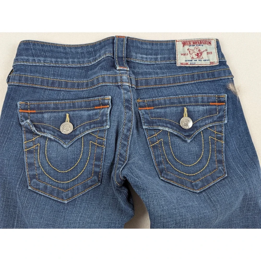 True Religion Billy Men Dark Wash Straight Leg Flap Pocket Jeans Size 25 USA